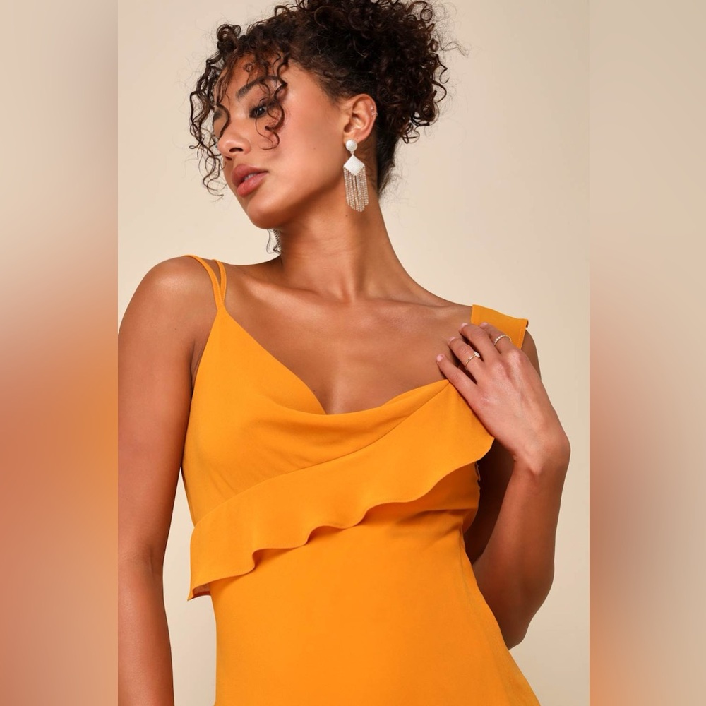 Lulu's Mustard Yellow Ruffle Mini Dress - Picture 3 of 7